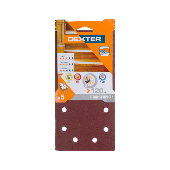 Universal abrasives round holes G120 DEXTER 5 pieces 115x230mm