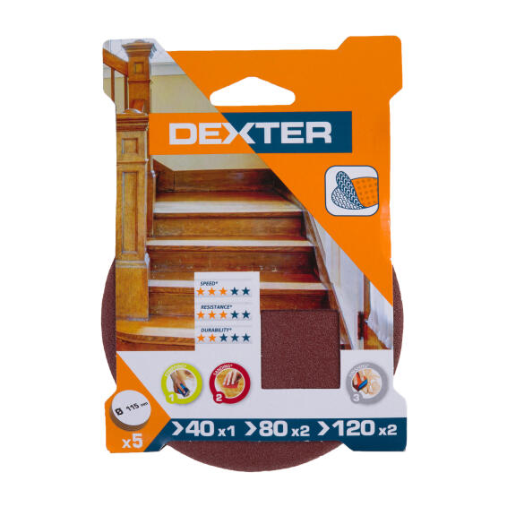 Set sanding disc d115mm G40G80G120 wood DEXTER
