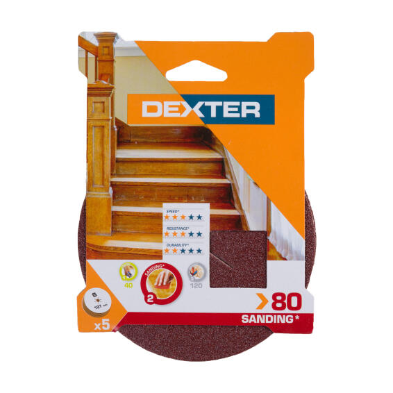 Disc sanding pad G80 wood DEXTER 5 pieces d127mm