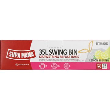 Supa Mama Drawstring Lemon Scented Refuse Bags 35L 25 Pack