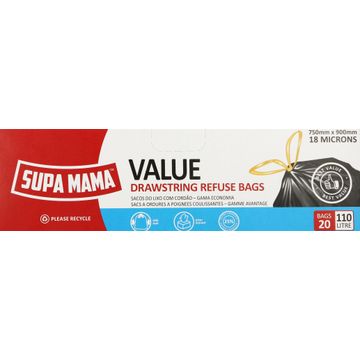 Refuse bags SUPA MAMA value 110 litre drawstring x20