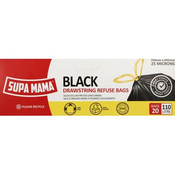 Super Mama Drawstring Refuse Bags 100L 20 Pack