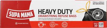 Refuse bags SUPA MAMA heavy duty 110 litre drawstring x10