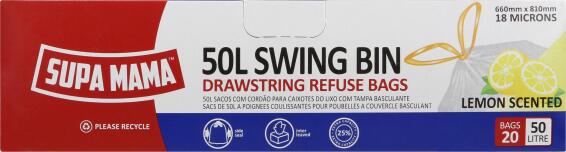Refuse bags drawstring SUPA MAMA 50 litre lemon scented x20