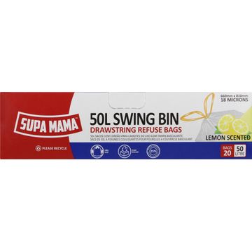 Refuse bags drawstring SUPA MAMA 50 litre lemon scented x20