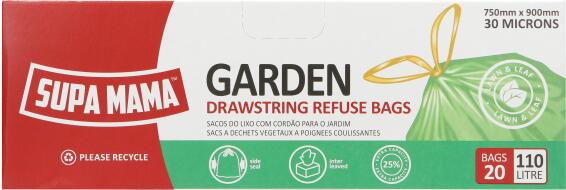Refuse bags drawstring SUPA MAMA garden 110l x20