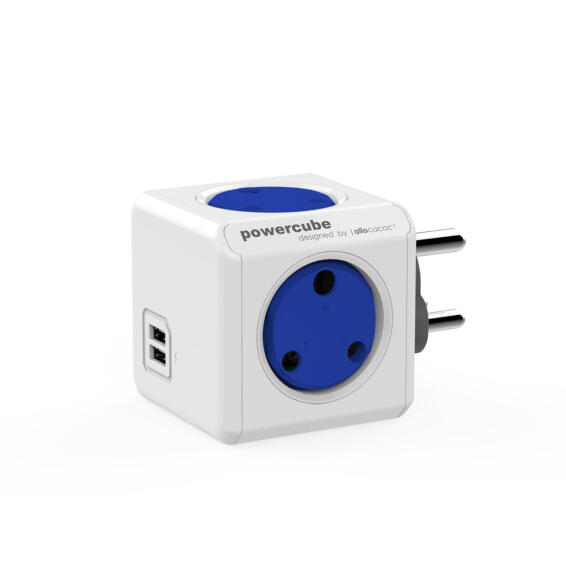Multi-plug powercube ALLOCACOC blue 4x3 pin & 2 USB ports