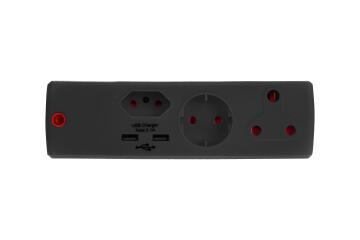 Multi-plug schuko 1x3 & 1x2 pin 1 & 2 USB ports Black