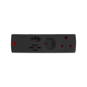 Multi-plug schuko 1x3 & 1x2 pin 1 & 2 USB ports Black