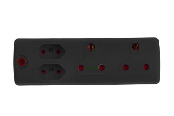 Schuko Multiplug with 3-pin Euro Socket and 2-pin Euro Socket Black