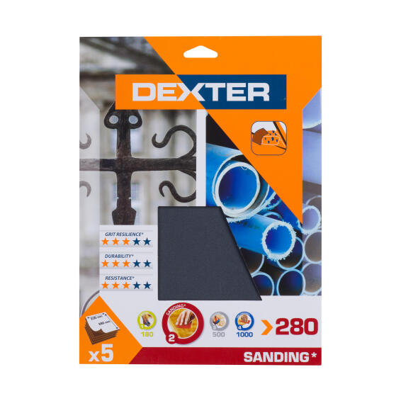 Water paper G280 metal / plastic DEXTER 5 pieces 230x280mm