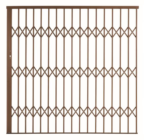 Alu-glide security gate type 22 2200(w)x1950-2150(h) bronze xpanda
