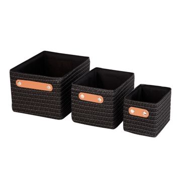 Sensea Paille Set of 3 Storage baskets Paris-Black