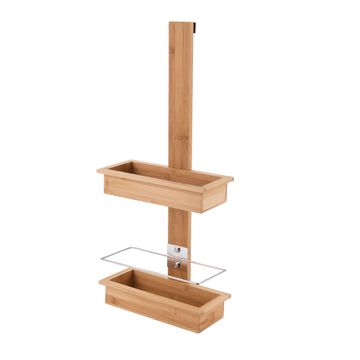 Sensea 2-Tier Shower Caddy Hook Over Shower Door Metal and Bamboo