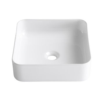 Sensea Studio Square Ceramic Freestanding Basin Shiny White W36cmxD36cmxH12cm