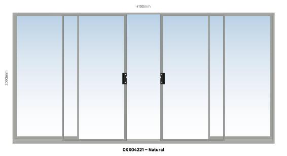 Aluminium sliding door natural 2 panel sliding W4200MM x H2100MM