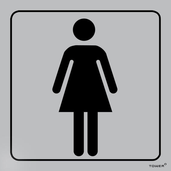 Ladies toilet sign aluminium anodised tower 150x150mm