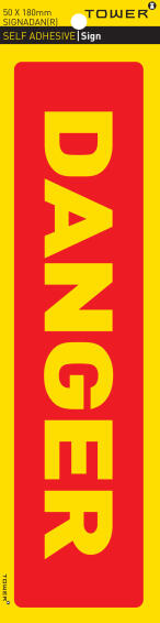 Warning self adhesive sign tower 50x180mm