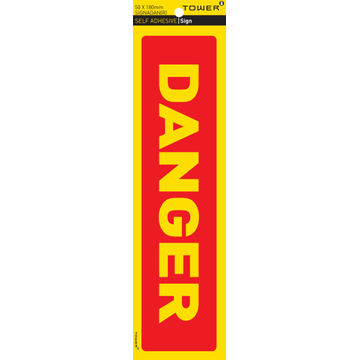Warning self adhesive sign tower 50x180mm