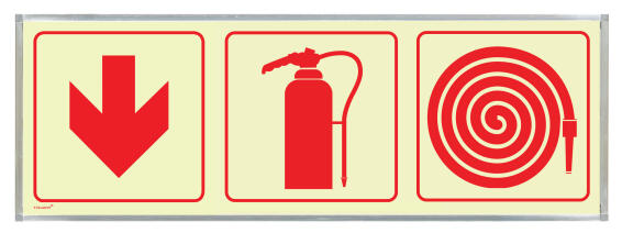 Fire extingusher, fire hose & red arrow sign photoluminescent 570x190mm