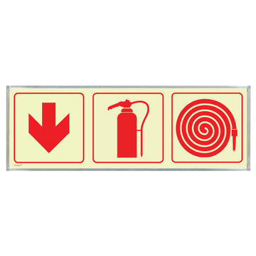 Fire extingusher, fire hose & red arrow sign photoluminescent 570x190mm