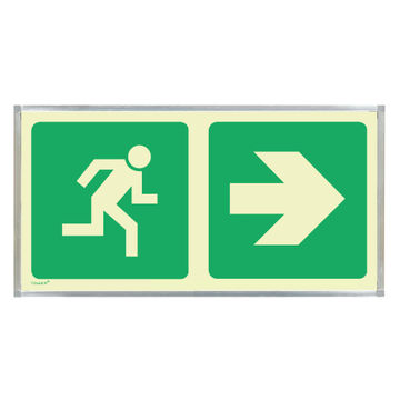 Green arrow horizontal & man running sign photoluminescent 380x190mm