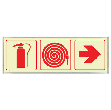 Fire extingusher, fire hose & red arrow sign photoluminescent 2 sided