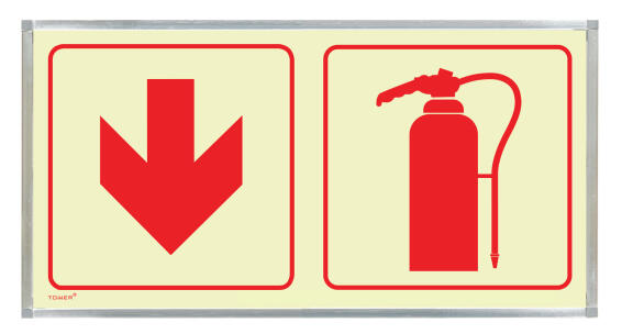 Fire extingusher & red arrow sign photoluminescent 380x190mm