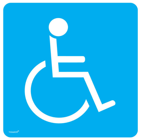 Handicapped decal self adhesive white on blue tower 164x171mm