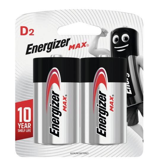 battery alkaline d 2 pck