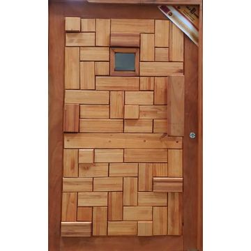 Exterior pivot door mixed timber with frame rustic gold & glass design right hand opening W1310mm x H2120mm