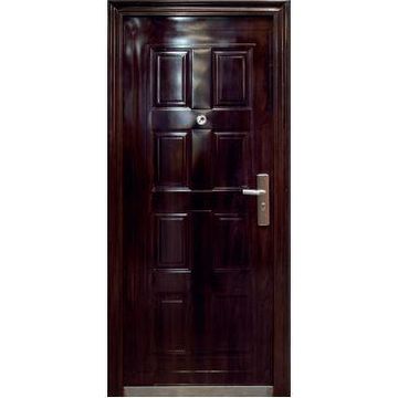 Entry Door High Security Steel with Frame (prehung) 8 Panel Dark Brown Left Hand Opening Open-in-w860xh2050mm