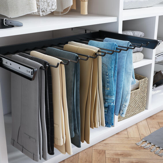 Side Mounted Sliding Trouser Rack For 13 Pairs Spaceo Black W76Xd41Cm