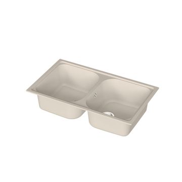 Delinia Elba Square Quartz and Resin Double Bowl Kitchen Sink White L86Cm X W50Cm