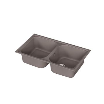 Delinia Elbe Square Double Bowl Quartz and Resin Kitchen Sink Grey L86Cm X W50Cm
