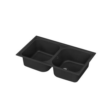 Kitchen sink 2 bowls 1 drainer stone composite drop in black W89XD50XH20.5CM