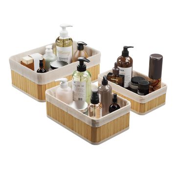 Sensea Bamboo Set of 3 Storage Baskets Organizer Natural W33cmxD23cmxH12cm