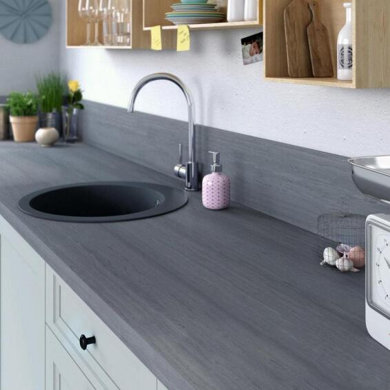 Kitchen countertop laminate L315cm x D65cm x H3,8cm travertine grey