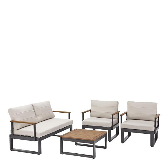 Sofa set oris acacia NATERIAL 4 seater with table beige cushions