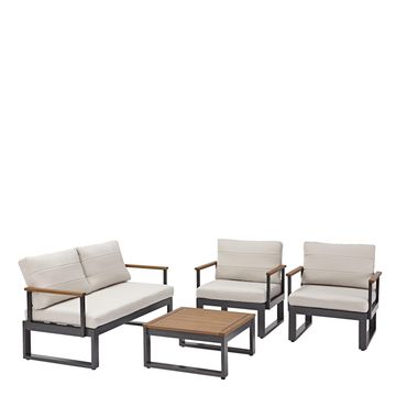 Sofa set oris acacia NATERIAL 4 seater with table beige cushions