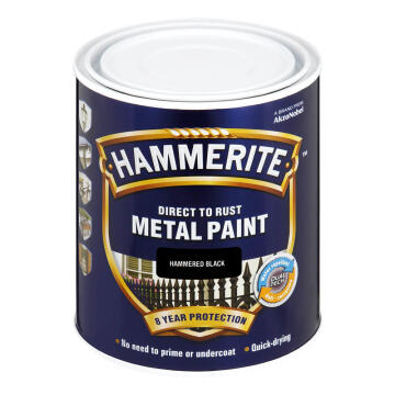 Direct to rust metal paint HAMMERITE hammered Black 1L