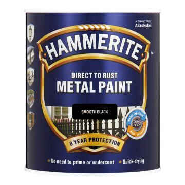 Direct to rust metal paint HAMMERITE smooth Black 1L