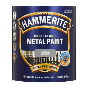 Direct to rust metal paint HAMMERITE hammered Silver Grey 1L