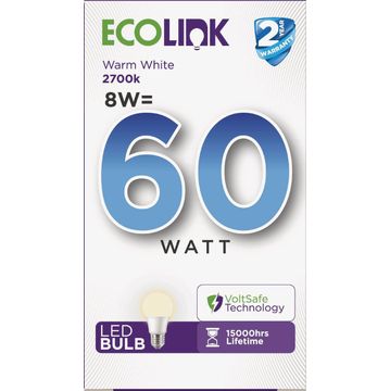 Ecolink led light bulb 8w 806lm e27 2700k nd af