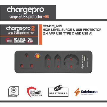 CHARGEPRO 2 HIGH LEVEL SURGE & USB PROTECTOR (3.4 AMP USB TYPE C AND USB A)