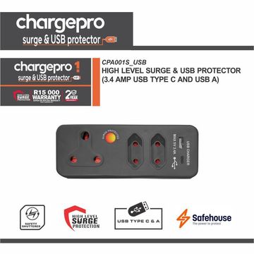 CHARGEPRO 1 HIGH LEVEL SURGE & USB PROTECTOR (3.4 AMP USB TYPE C AND USB A)