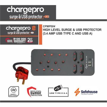 CHARGEPRO 8 HIGH LEVEL SURGE & USB PROTECTOR (3.4 AMP USB TYPE C AND USB A)