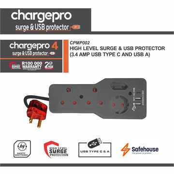 CHARGEPRO 4 HIGH LEVEL SURGE & USB PROTECTOR (3.4 AMP USB TYPE C AND USB A)