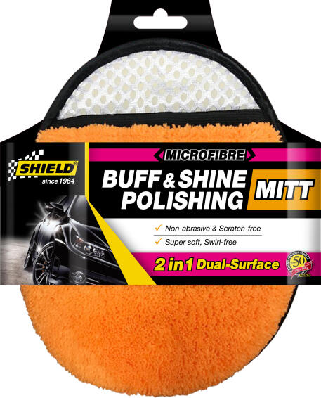 Microfbre buff & shine polishing mitt SHIELD 2 in 1 dual-surface