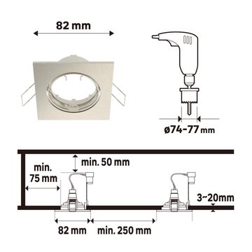 Inspire clane recessed ring gu10 aluminium adjustable satin nickel square 8.2cm
